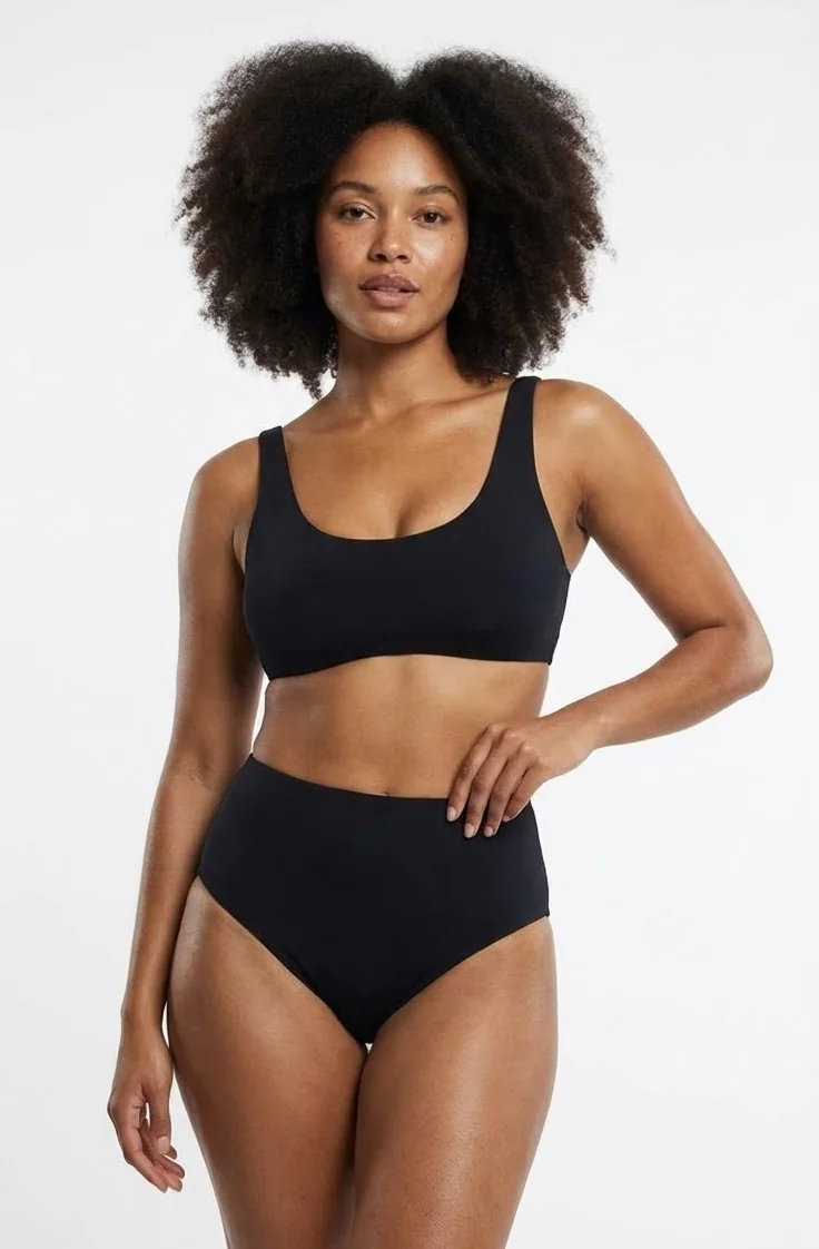 LunaIntim İz Yapmayan Siyah Lazer Kesim Külot Yüksek Bel (Bato) Dikişsiz Model - Arka Görünüm